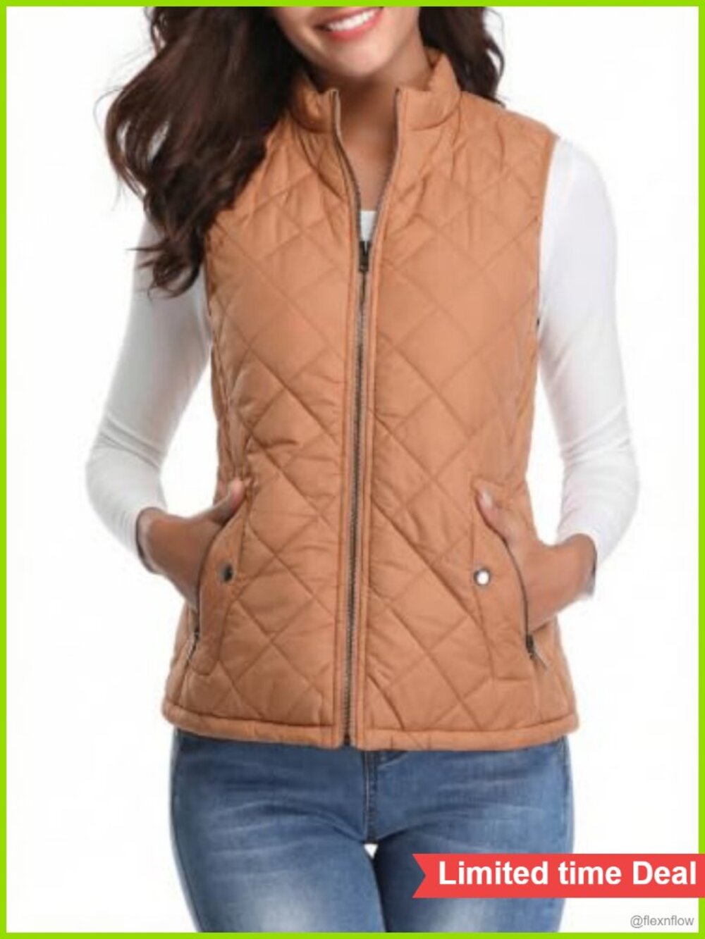 Women's Quilted Vest Lightweight Puffer Stand Collar Zip Gilet Sleeveless